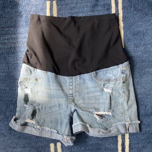 Distressed Denim Maternity Shorts